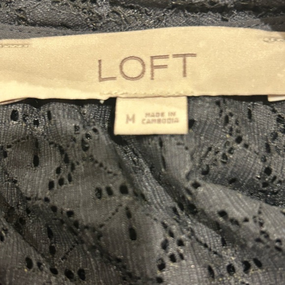 LOFT Dark Grey Graphic Embellished Blouse with Mandarin Collar - Picture 3 of 3